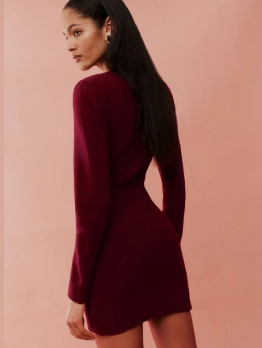 Reformation Bianca Regenerative Wool Sweater Dress In Chianti - Picture 3 of 12